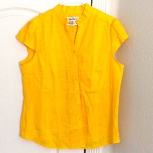 100% Linen Cap Sleeve Pleated Front Shirt